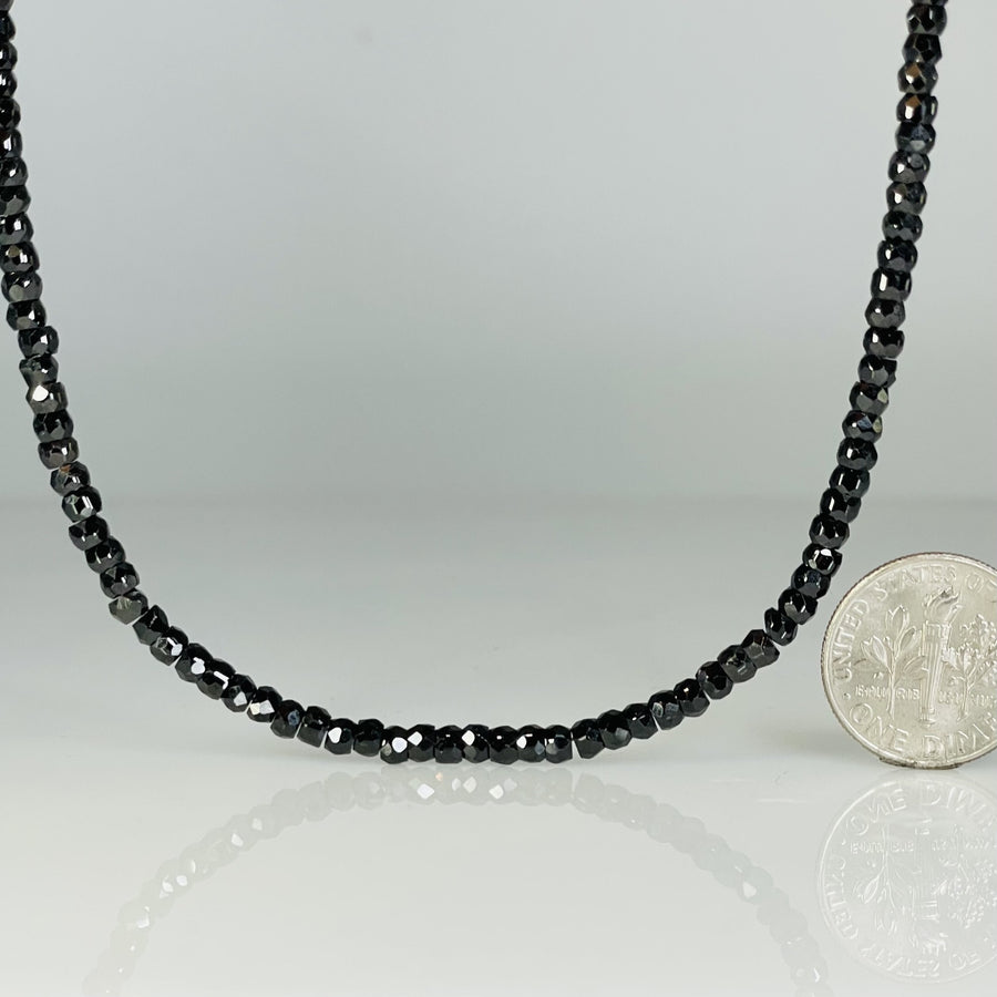 14K Yellow Gold Black Pyrite Beaded Necklace 3mm
