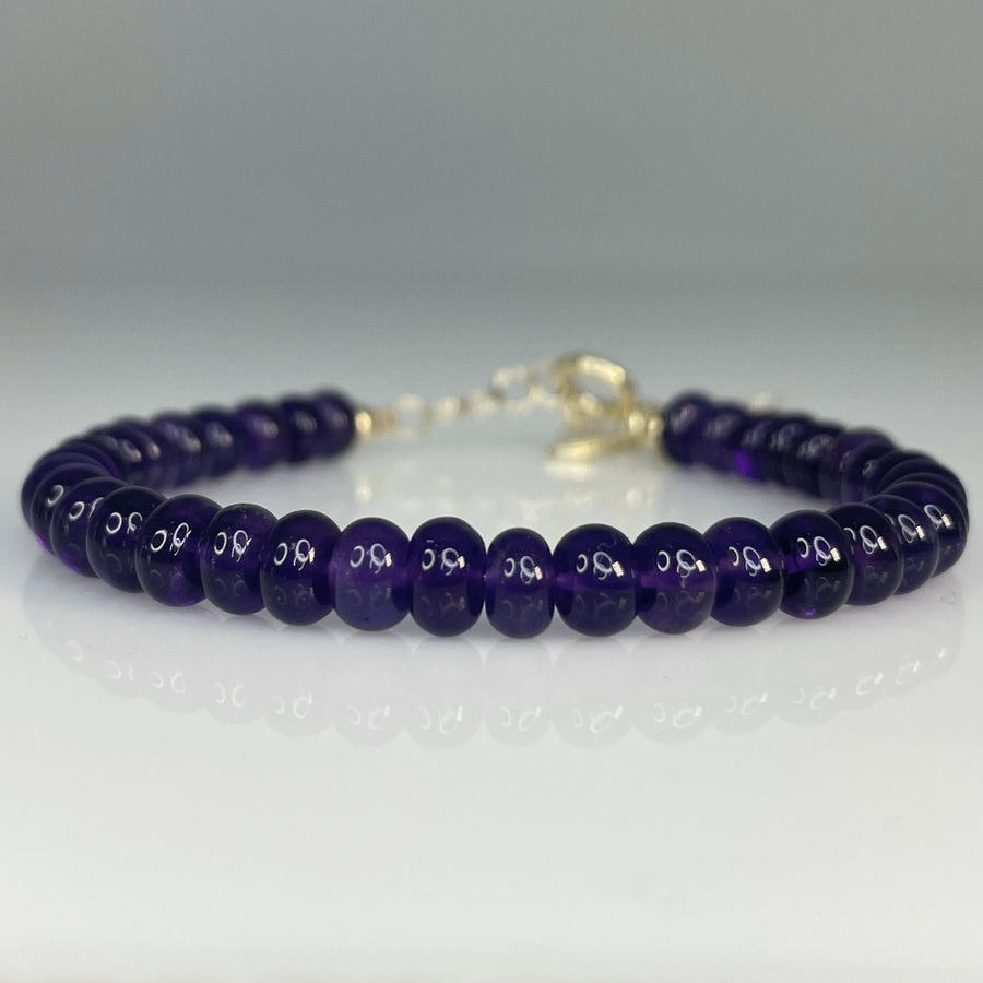 14K Yellow Gold Purple Amethyst Beaded Bracelet 5-6mm