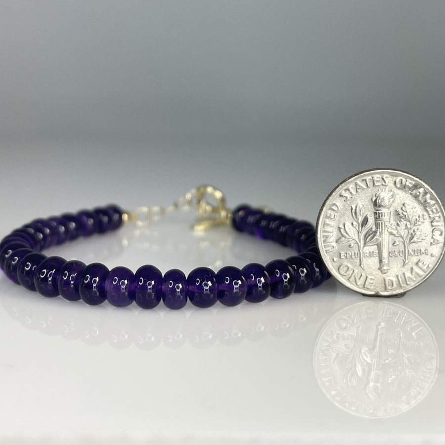 14K Yellow Gold Purple Amethyst Beaded Bracelet 5-6mm