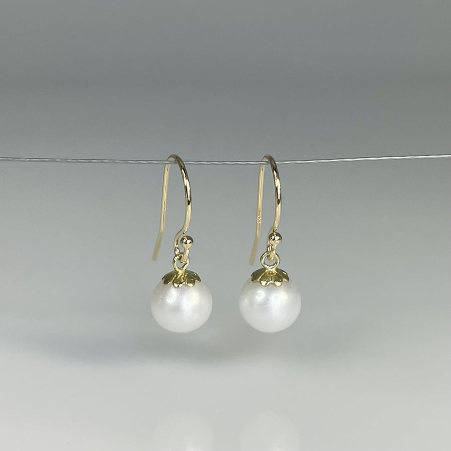 14K Yellow Gold Freshwater Pearl Earrings 7mm