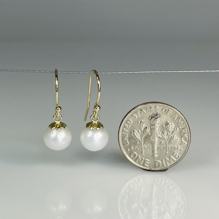 14K Yellow Gold Freshwater Pearl Earrings 7mm