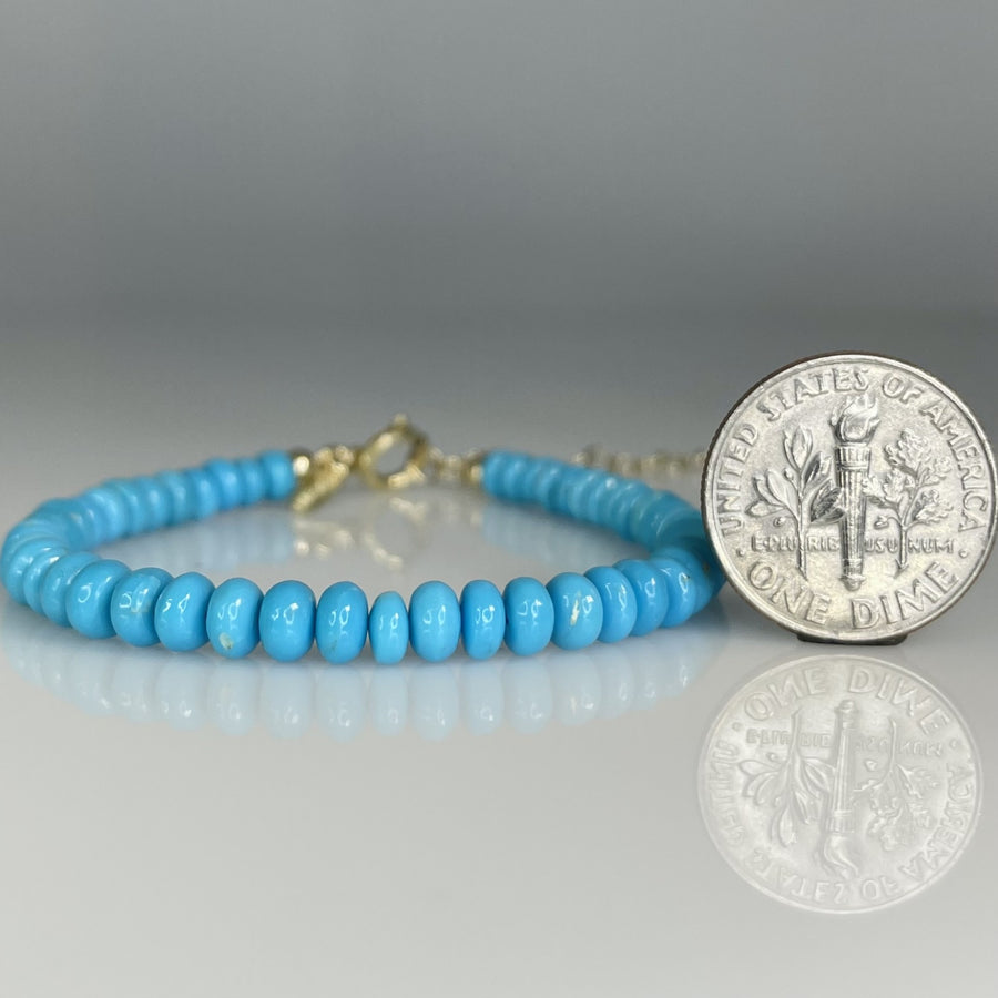 14K Yellow Gold Kingman Turquoise Bracelet 5mm