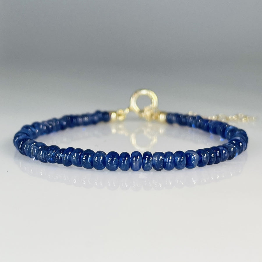 14K Yellow Gold Blue Sapphire Beaded Bracelet 3mm