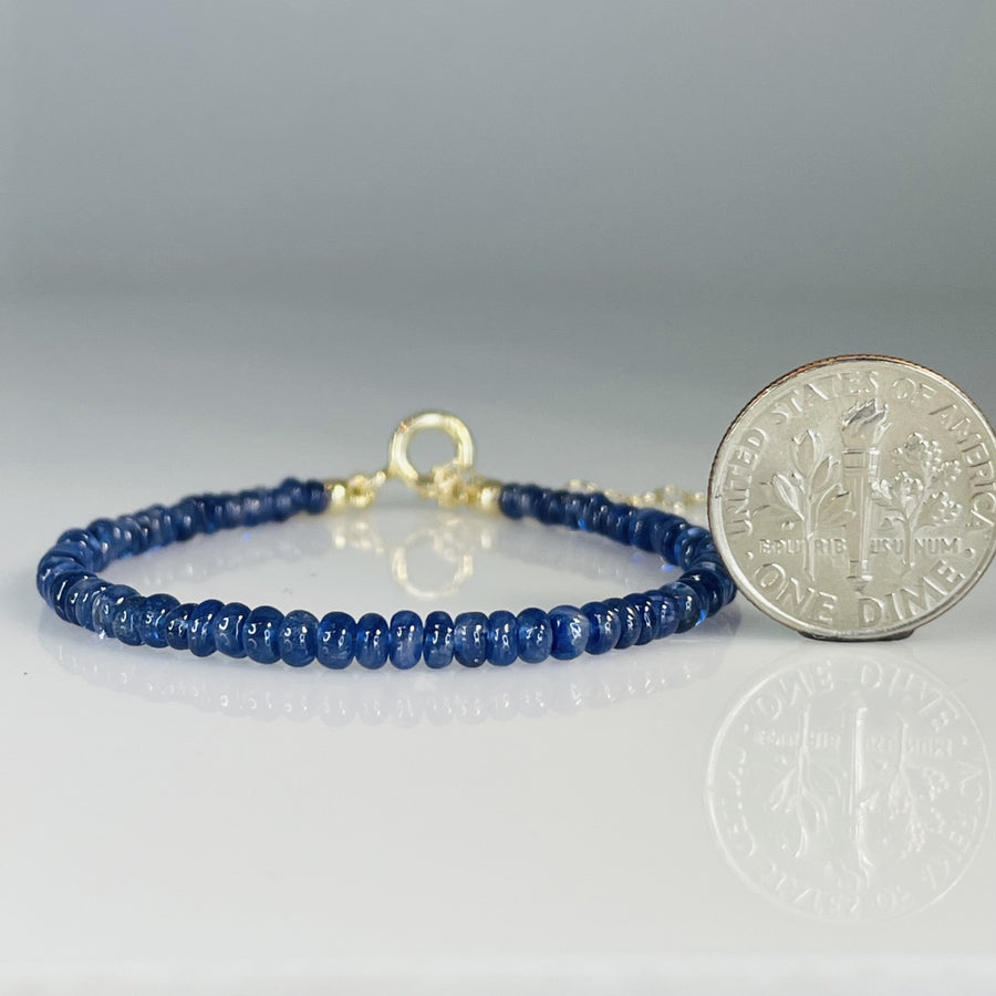 14K Yellow Gold Blue Sapphire Beaded Bracelet 3mm