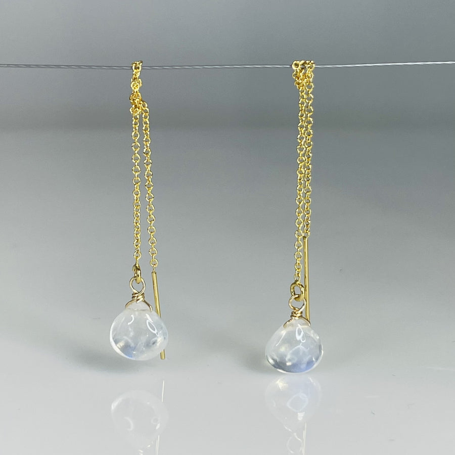 Rainbow Moonstone Threader Drop Earrings 8mm