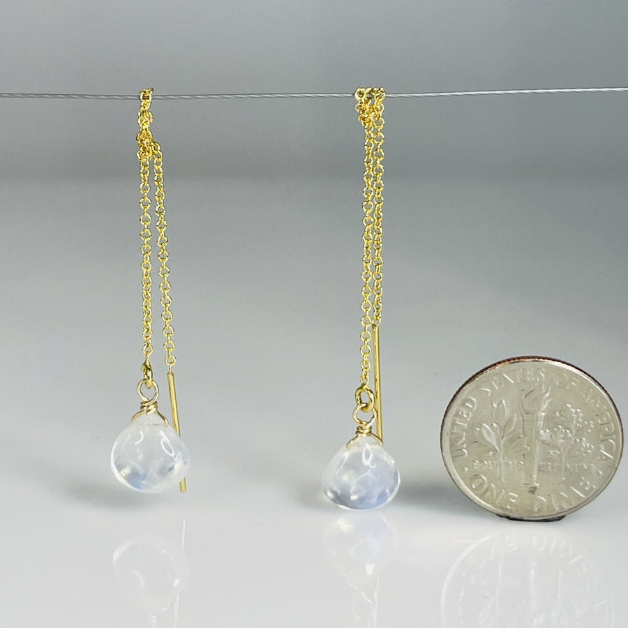 Rainbow Moonstone Threader Drop Earrings 8mm