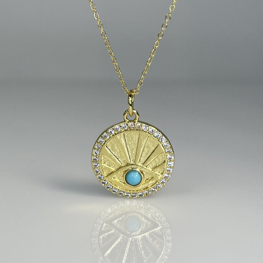 Gold plated evil eye necklace sales
