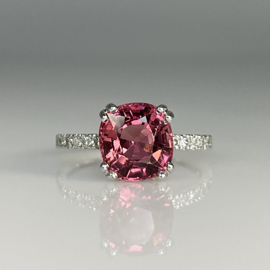14K White Gold Pink Tourmaline & Diamond Ring 2.62/0.19ct