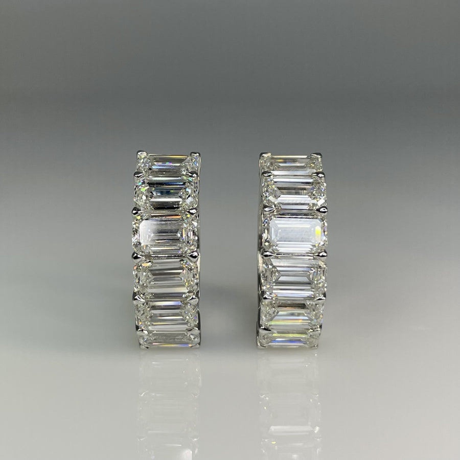 14K White Gold Lab Grown Emerald Cut Diamond Huggies 10.86ct