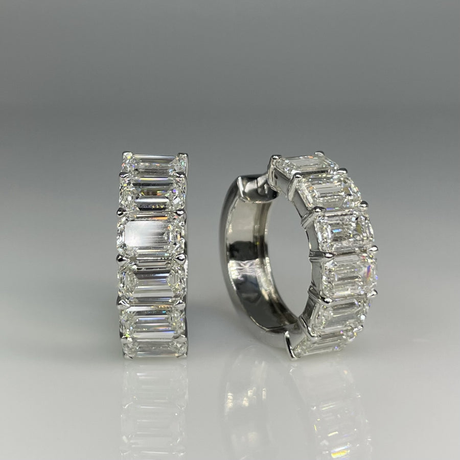 14K White Gold Lab Grown Emerald Cut Diamond Huggies 10.86ct