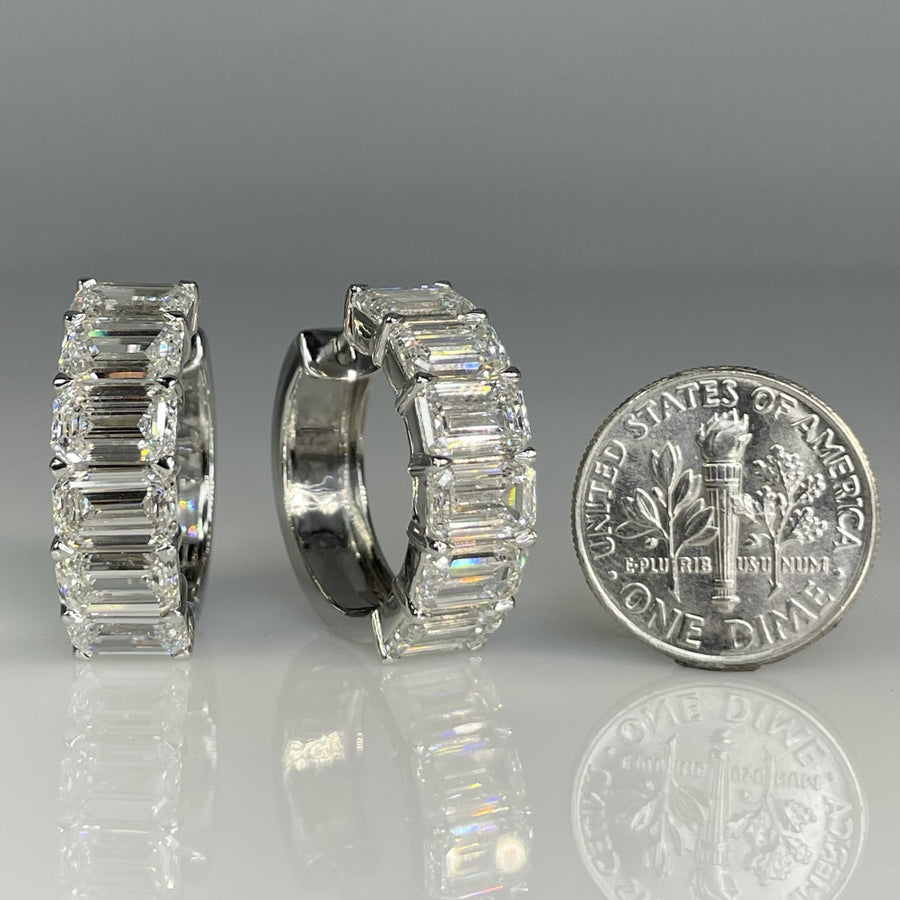 14K White Gold Lab Grown Emerald Cut Diamond Huggies 10.86ct
