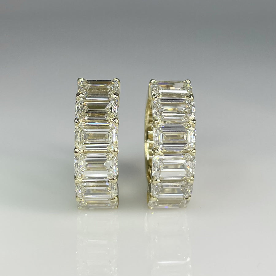 14K Yellow Gold Lab Grown Emerald Cut Diamond Huggies 10.91ct