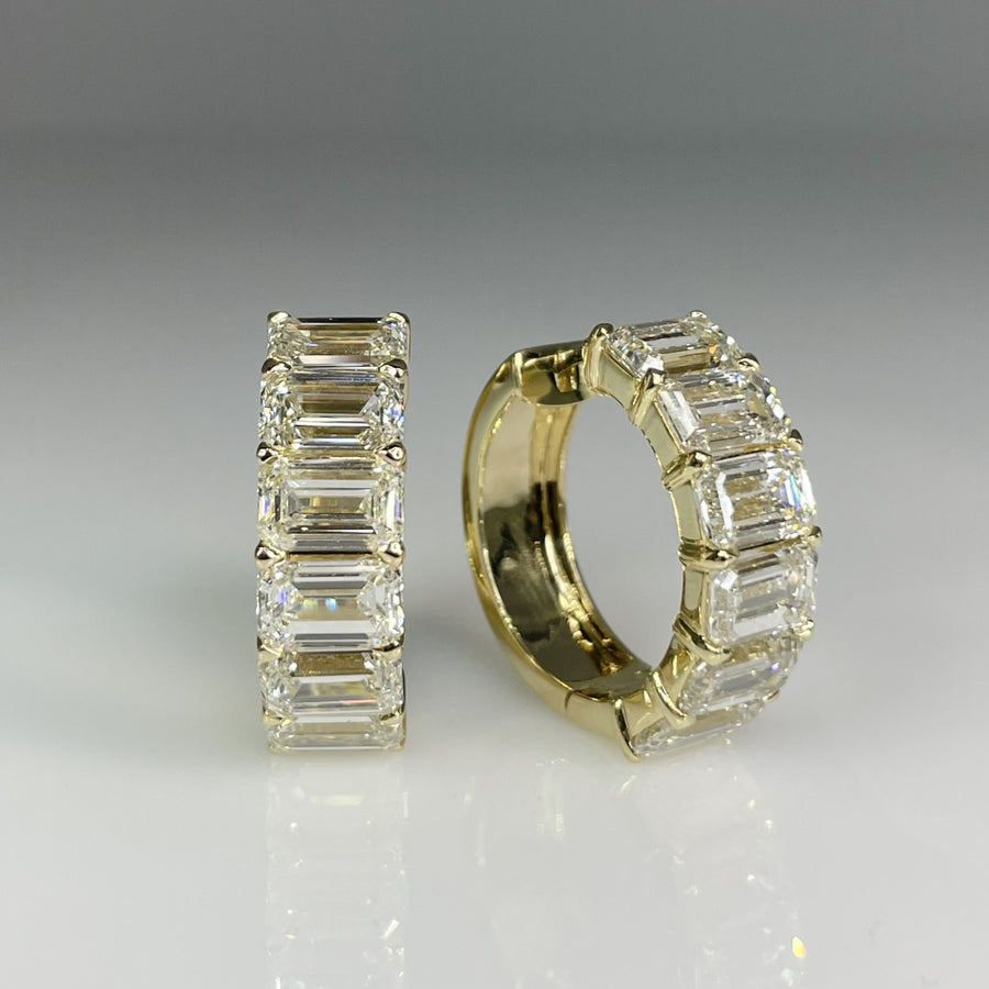 14K Yellow Gold Lab Grown Emerald Cut Diamond Huggies 10.91ct