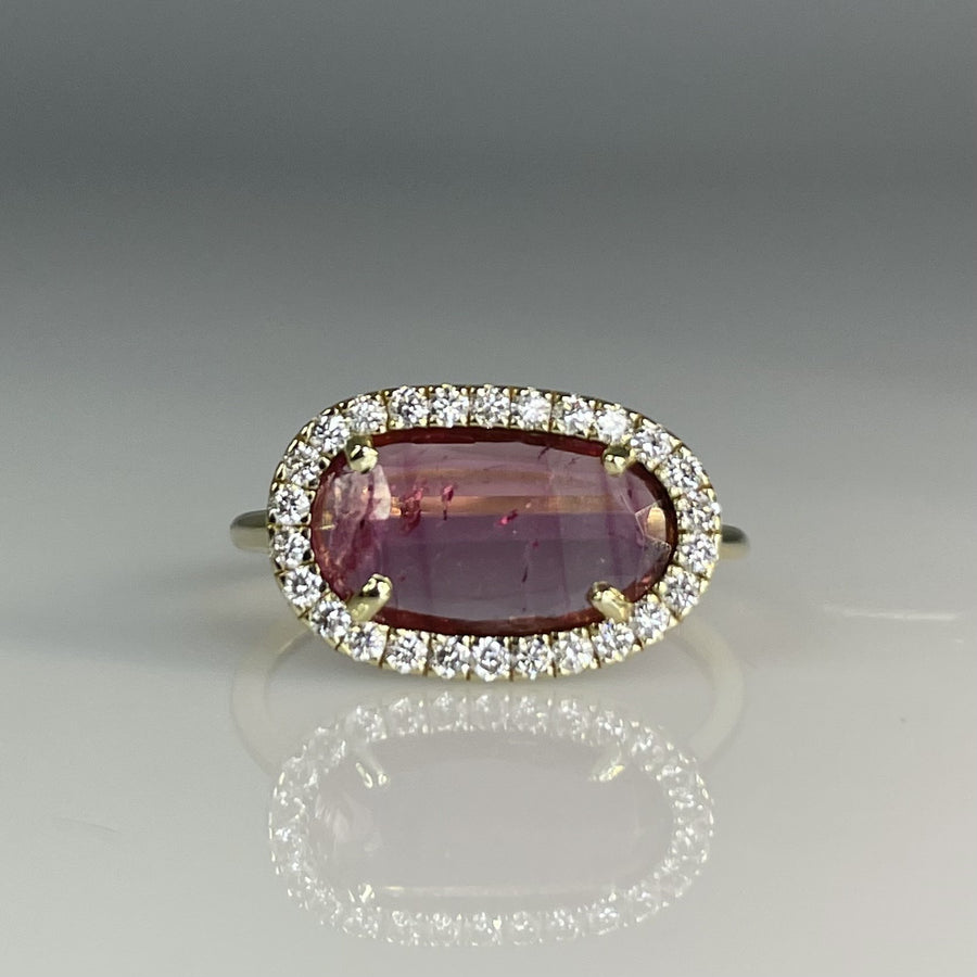 14K Yellow Gold Pink Tourmaline & Diamond Ring 1.3/0.32ct