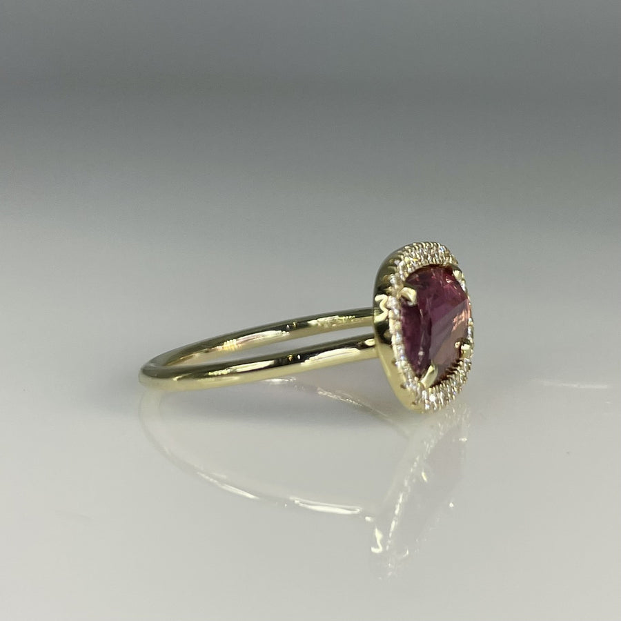 14K Yellow Gold Pink Tourmaline & Diamond Ring 1.3/0.32ct