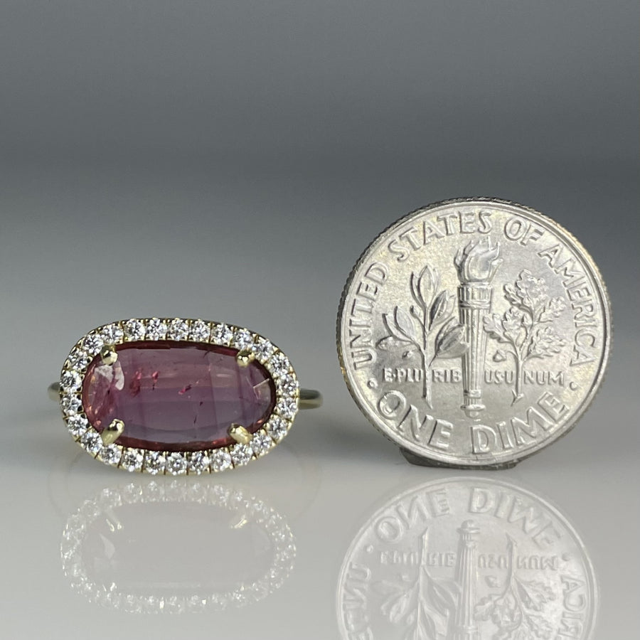 14K Yellow Gold Pink Tourmaline & Diamond Ring 1.3/0.32ct