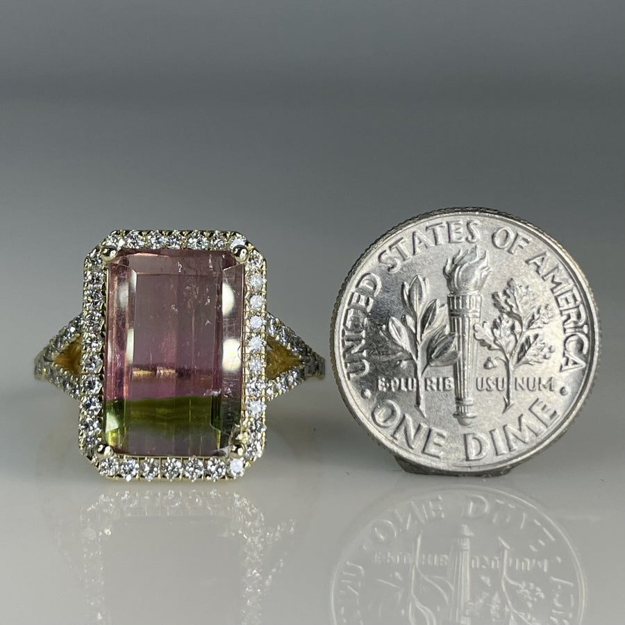 14K Yellow Gold Watermelon Tourmaline Diamond Ring 4.44/0.73ct