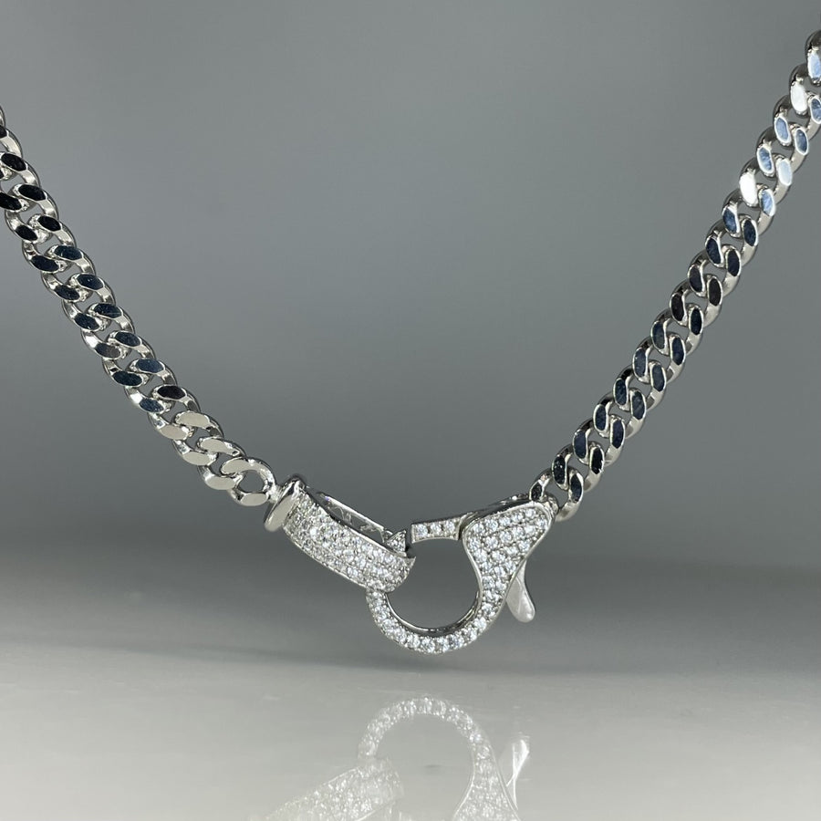 Silver Curb Cubic Zirconia Link Necklace