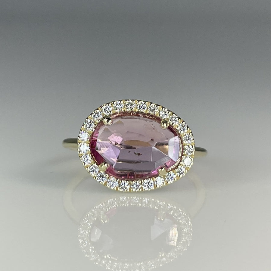 14K Yellow Gold Pink Tourmaline and Diamond Ring 1.31/0.25ct