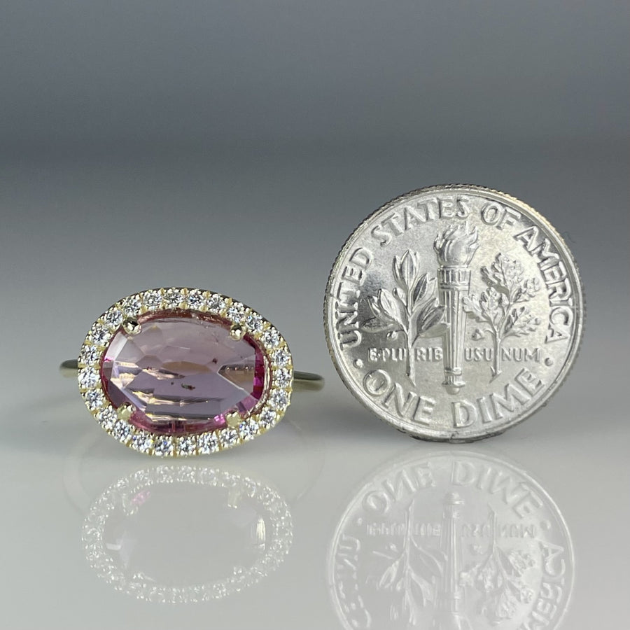 14K Yellow Gold Pink Tourmaline and Diamond Ring 1.31/0.25ct