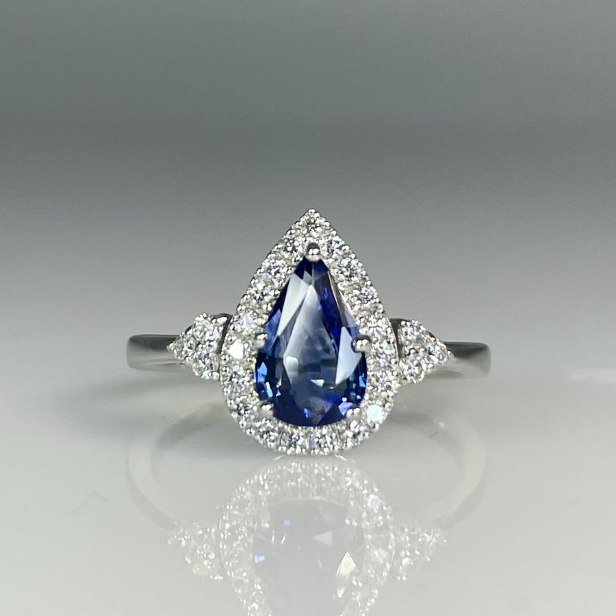 14K White Gold Blue Sapphire and Diamond Ring Set 1.15/0.62ct