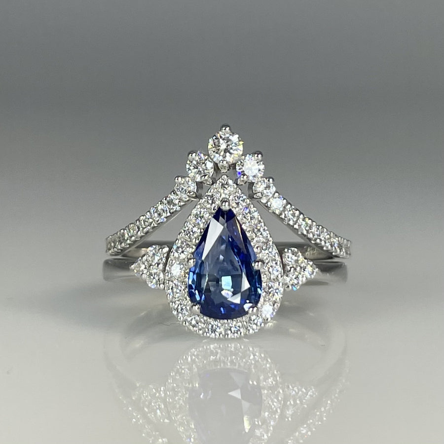 14K White Gold Blue Sapphire and Diamond Ring Set 1.15/0.62ct