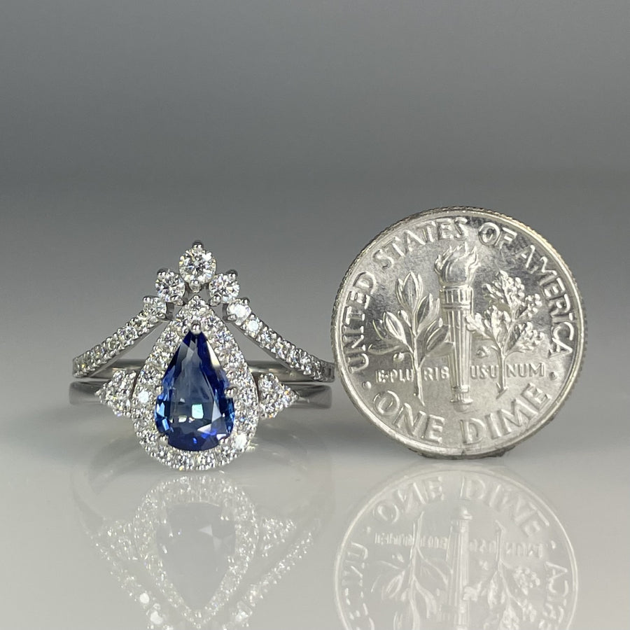 14K White Gold Blue Sapphire and Diamond Ring Set 1.15/0.62ct