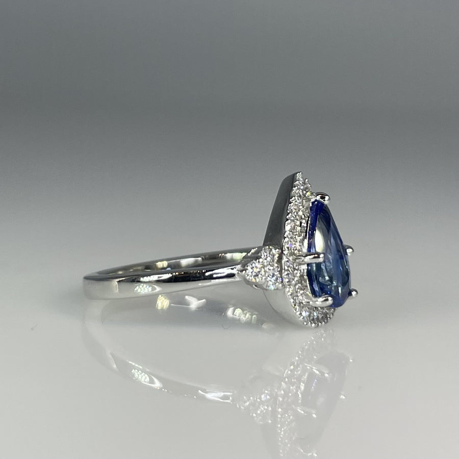 14K White Gold Blue Sapphire and Diamond Ring Set 1.15/0.62ct