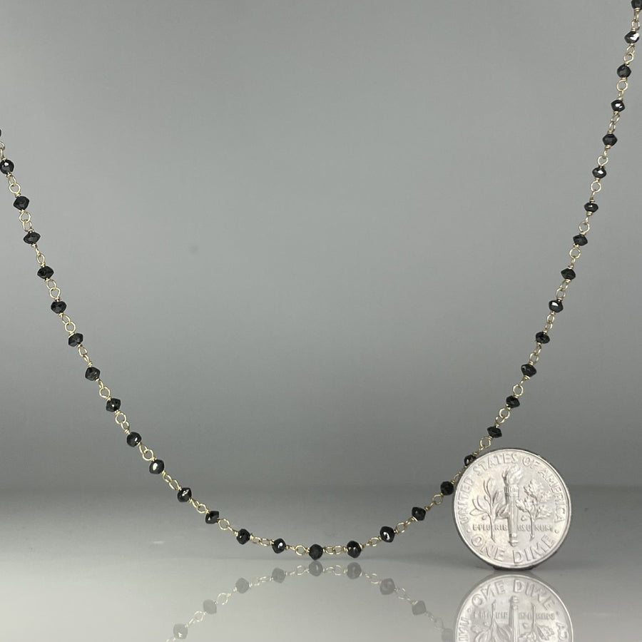 14K Yellow Gold Black Diamond Beaded Necklace 11ct
