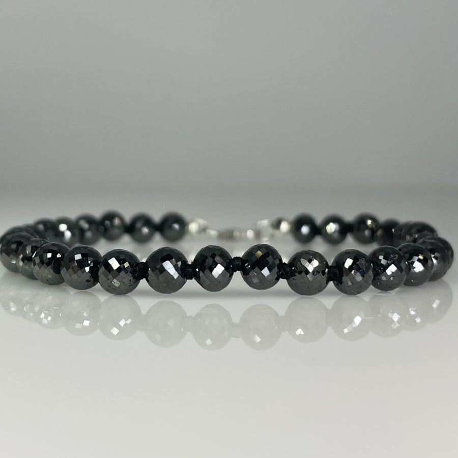 14K White Gold Beaded Black Diamond Bracelet 34ct