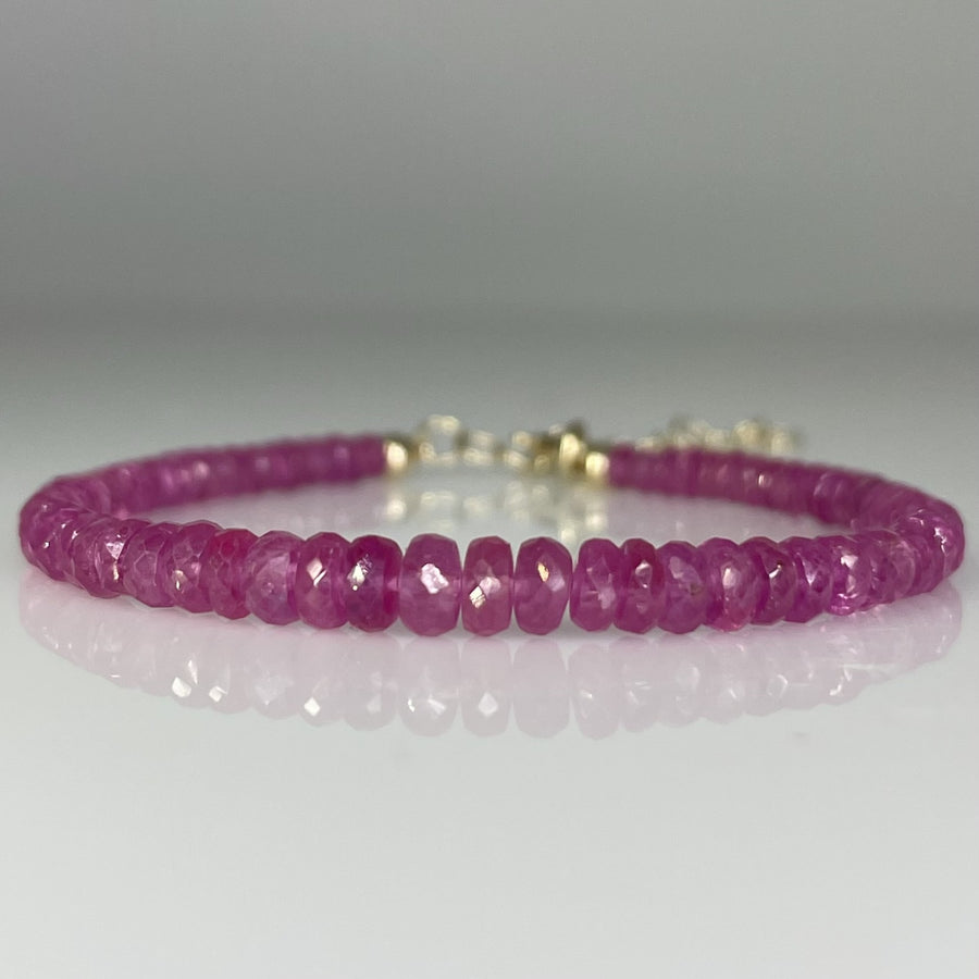 14K Yellow Gold Pink Sapphire Beaded Bracelet