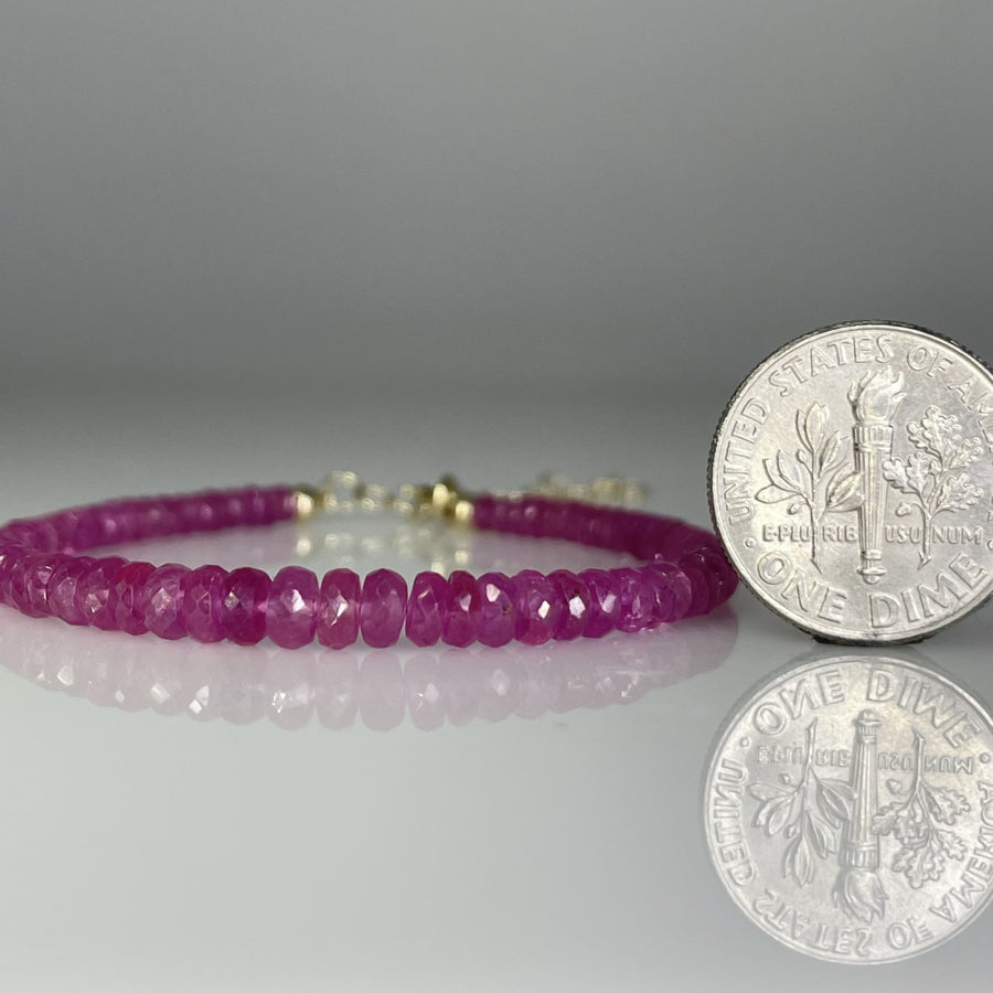 14K Yellow Gold Pink Sapphire Beaded Bracelet