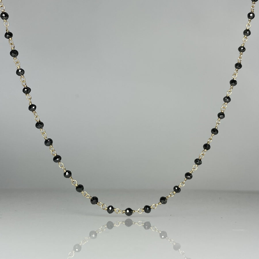 14K Yellow Gold Black Diamond Beaded Necklace 30ct