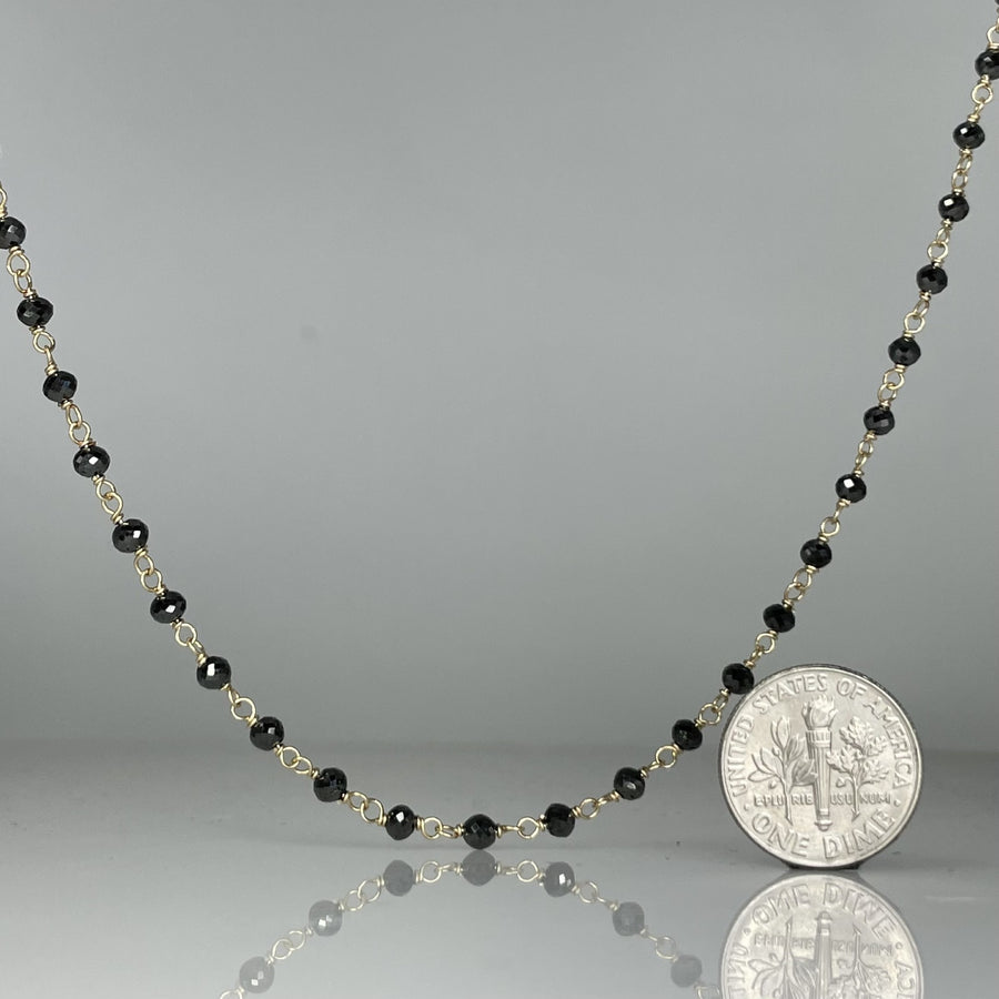 14K Yellow Gold Black Diamond Beaded Necklace 30ct