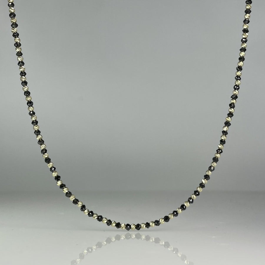 14K Yellow Gold Black Diamond and Gold Beaded Necklace 14ct