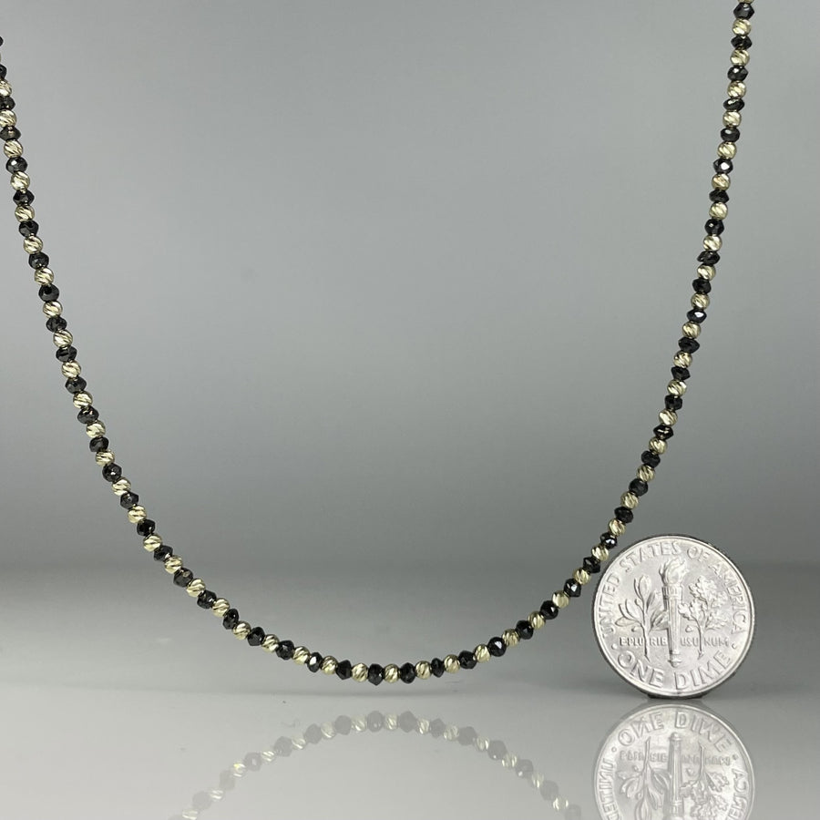 14K Yellow Gold Black Diamond and Gold Beaded Necklace 14ct