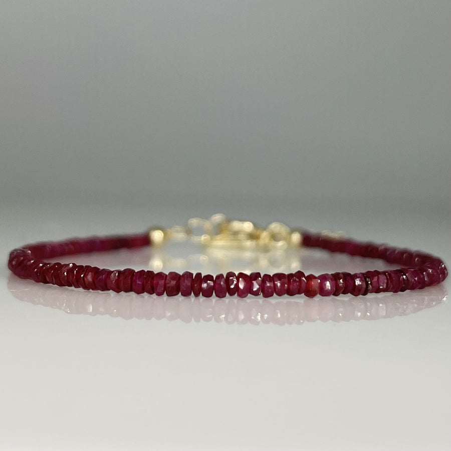 14K Yellow Gold Ruby Beaded Bracelet 2mm