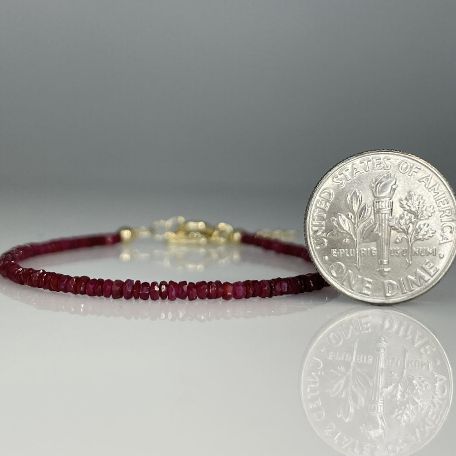 14K Yellow Gold Ruby Beaded Bracelet 2mm