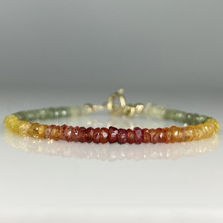 14K Yellow Gold Colored Sapphire Beaded Bracelet 3mm