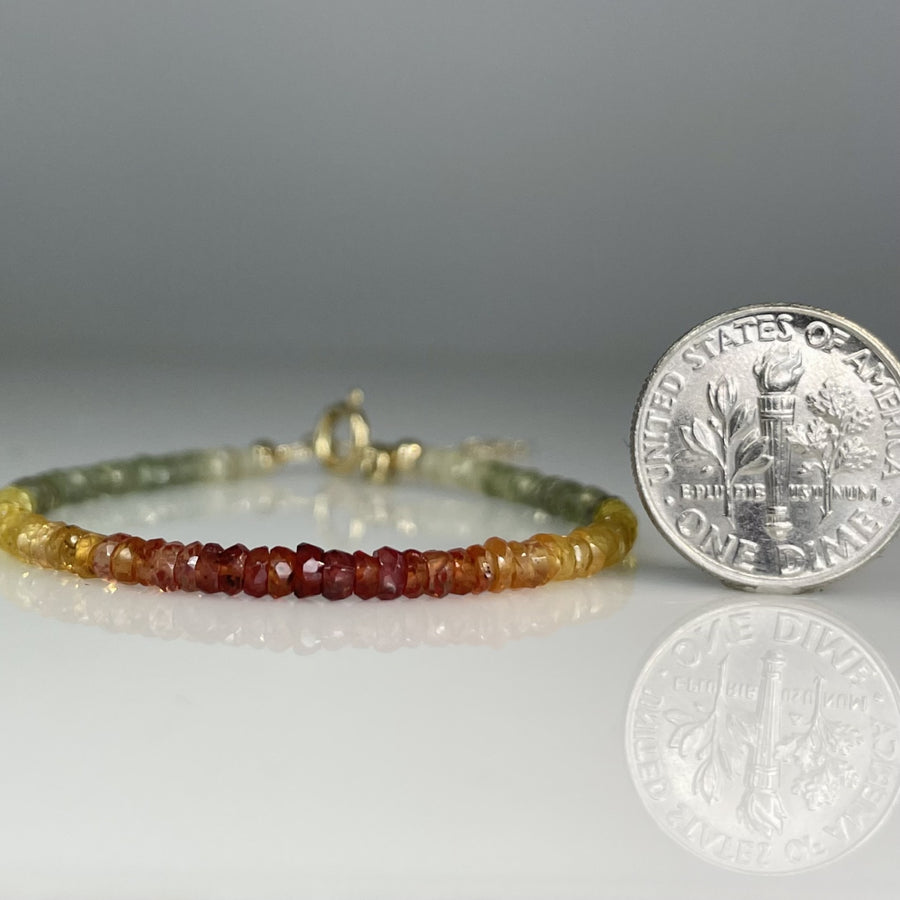 14K Yellow Gold Colored Sapphire Beaded Bracelet 3mm
