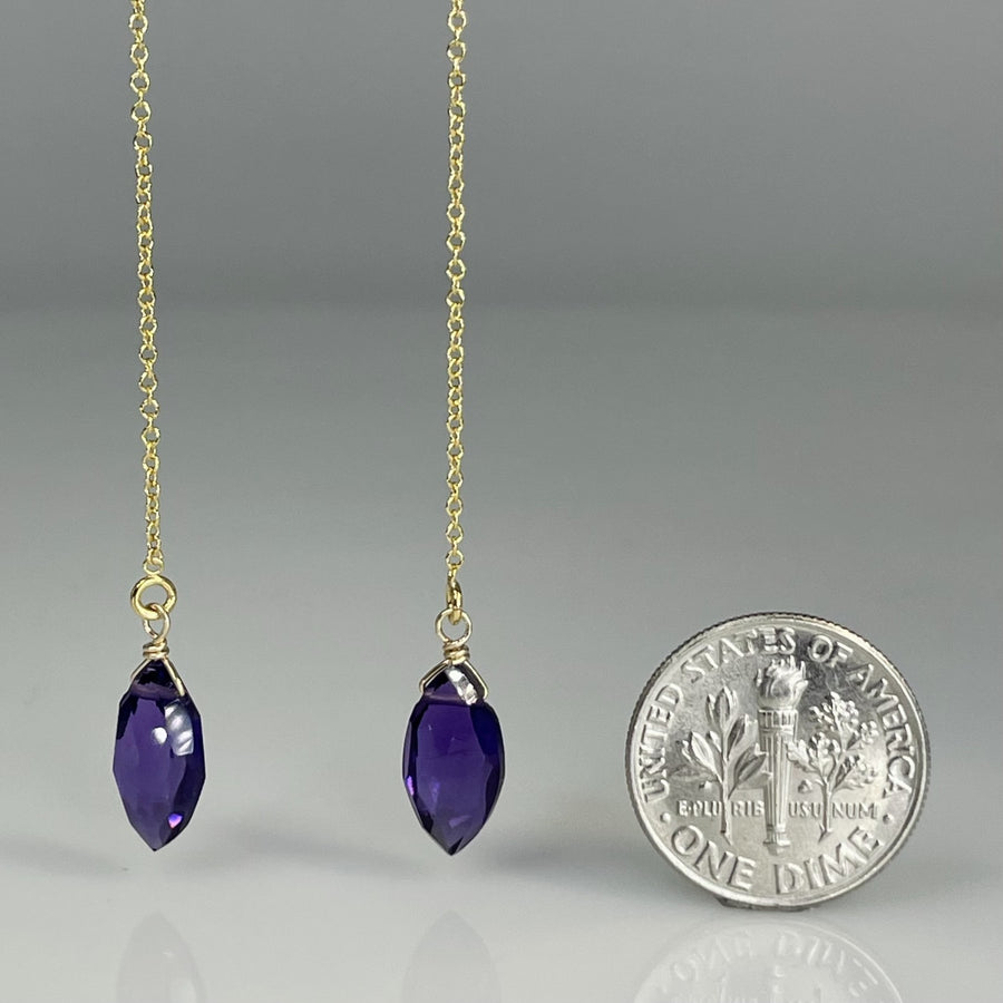 Marquise Amethyst Threader Drop Earrings 6x12mm