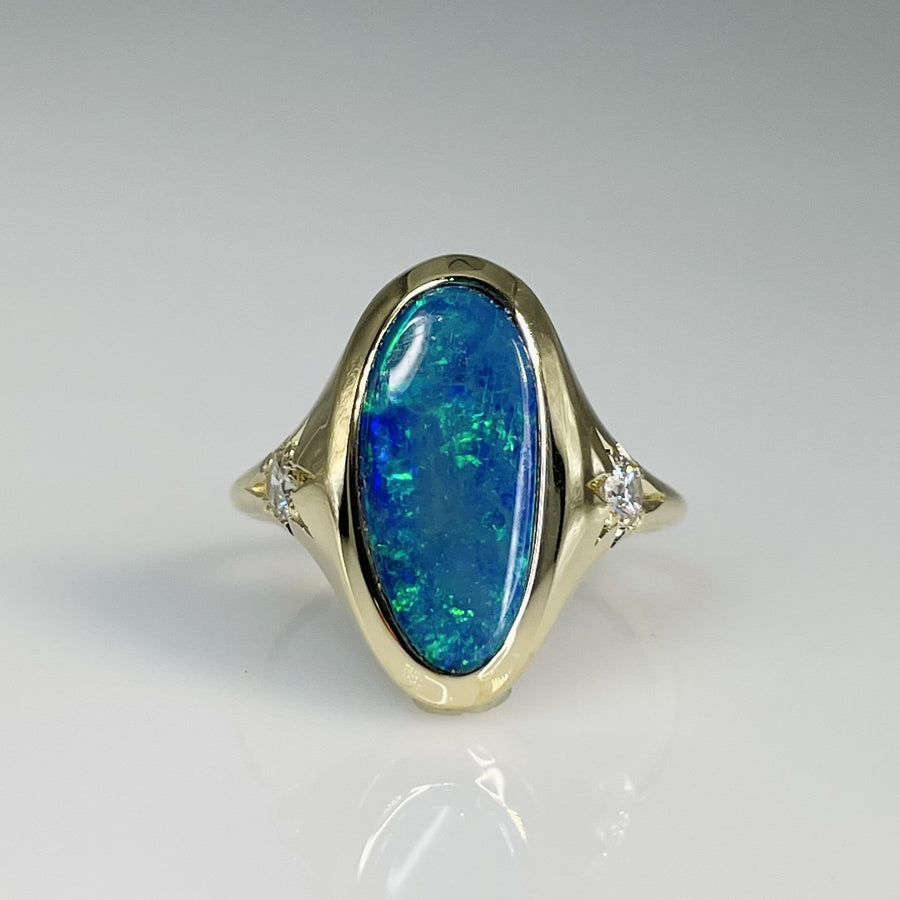14K Yellow Gold Australian Opal and Diamond Ring 2.15/0.20ct