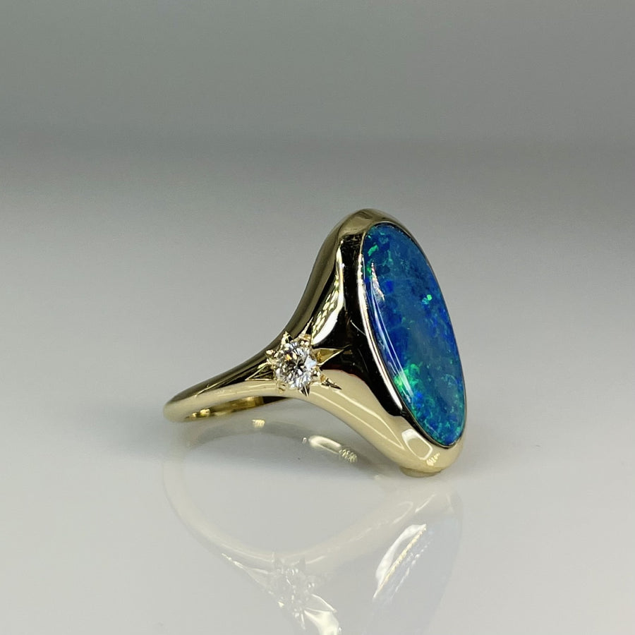14K Yellow Gold Australian Opal and Diamond Ring 2.15/0.20ct