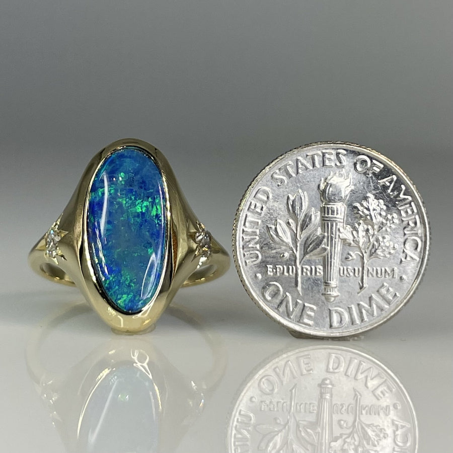 14K Yellow Gold Australian Opal and Diamond Ring 2.15/0.20ct
