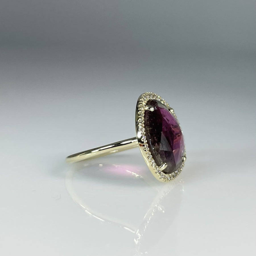 14K Yellow Gold Watermelon Tourmaline and Diamond Ring 4.58/0.34ct