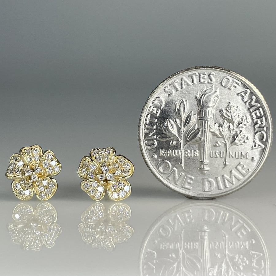 14K Yellow Gold Diamond Hibiscus Earrings 0.19ct