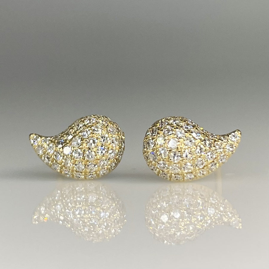 14K Yellow Gold Pave Diamond Horn Studs 0.59ct