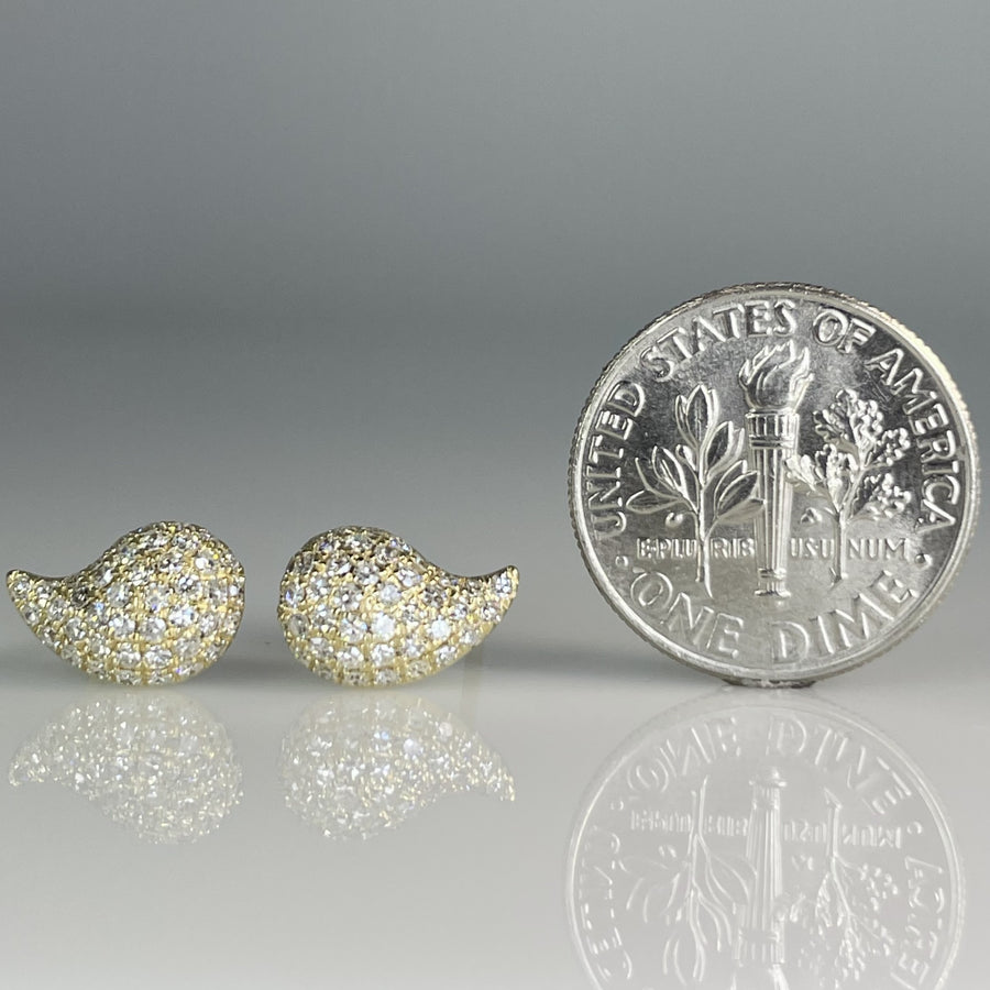 14K Yellow Gold Pave Diamond Horn Studs 0.59ct
