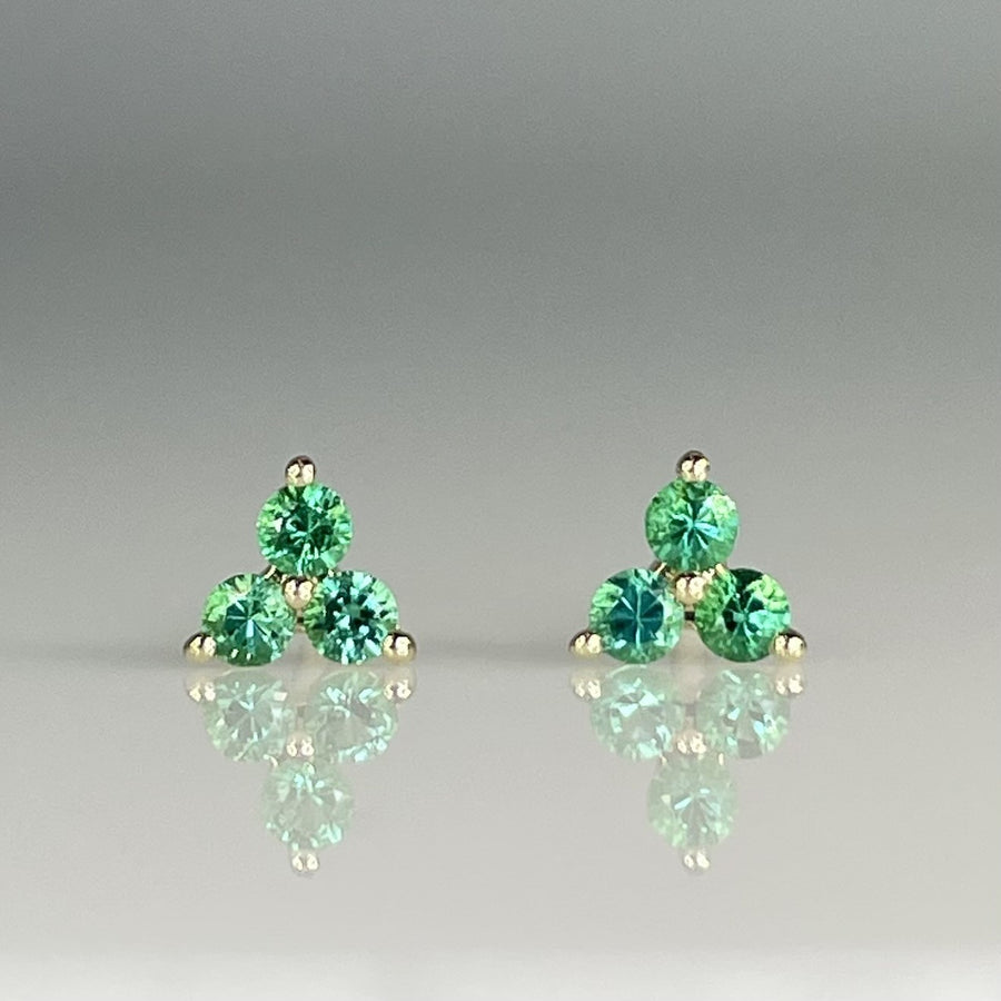 14K Yellow Gold Triple Emerald Earrings 0.16ct