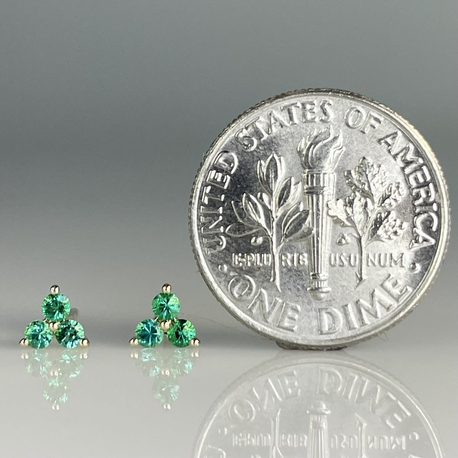 14K Yellow Gold Triple Emerald Earrings 0.16ct